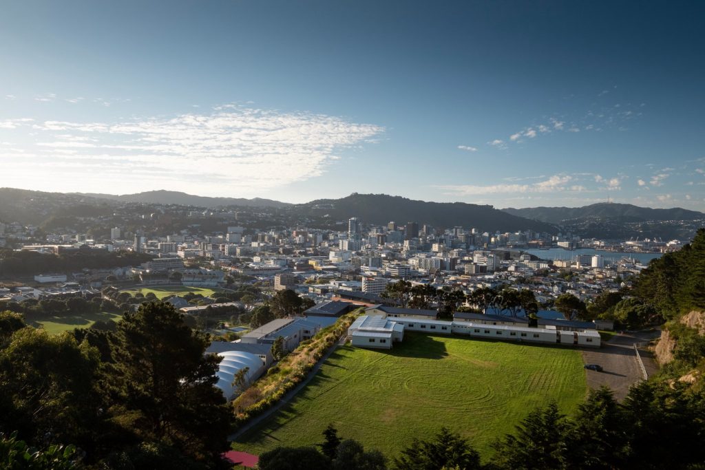 Looking over the city of Wellington from a high viewpoint.