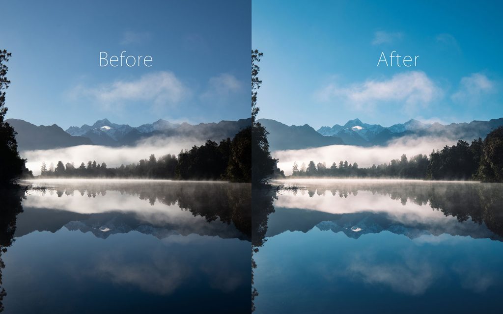 A comparison of two images looking at the before and after of using a Lightroom preset called Icelandic one of the best free Lightroom landscape presets.
