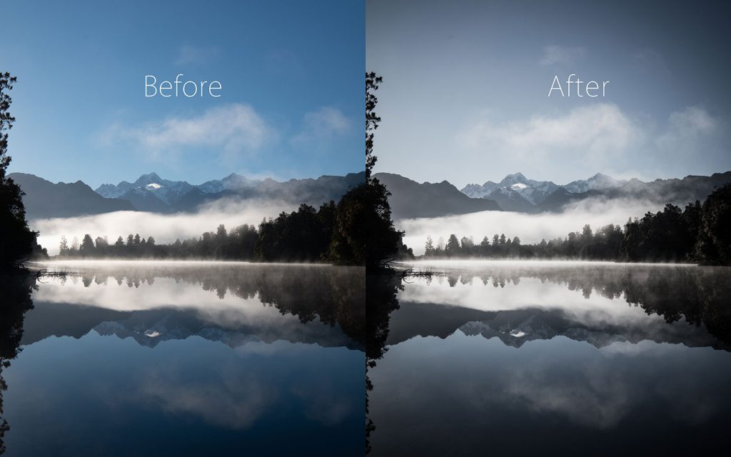 A comparison of two images looking at the before and after of using a Lightroom preset called Voodoo Lounge one of the best free Lightroom landscape presets.
