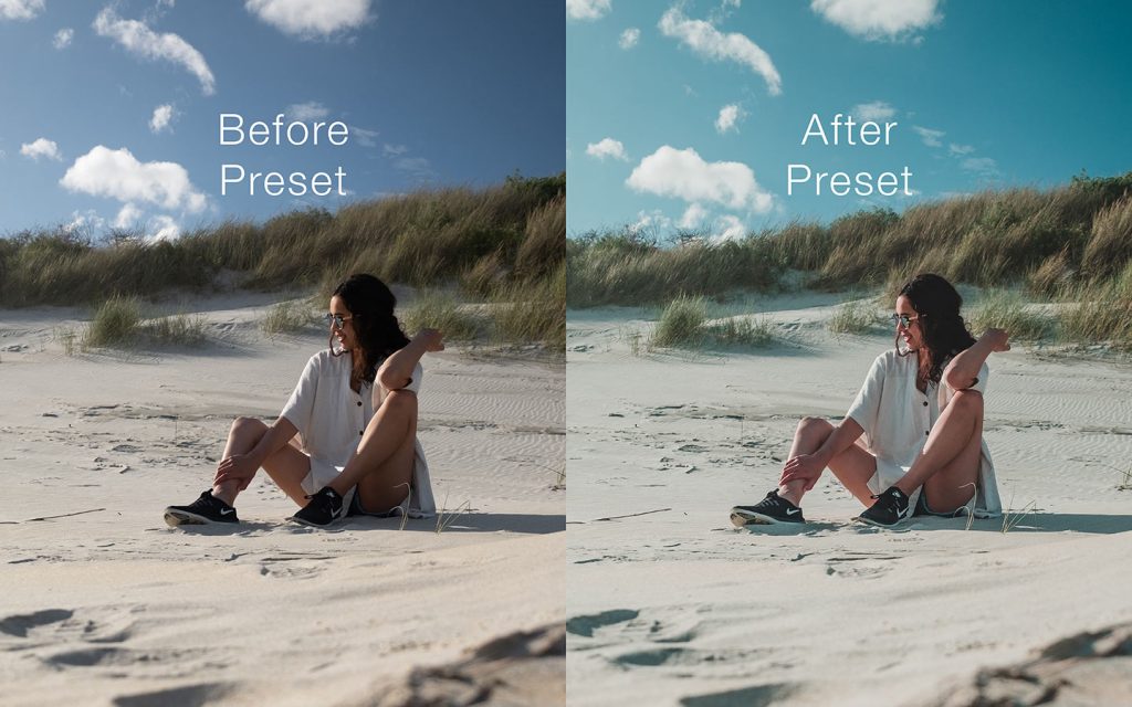 A comparison of two photos of an unedited image and one that has had a preset applied.