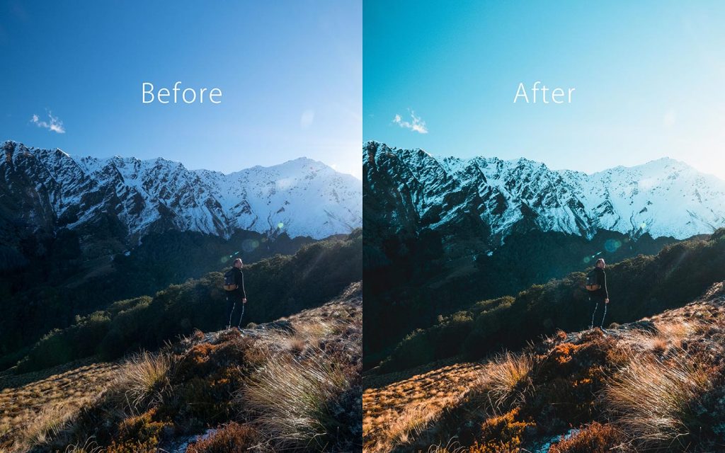 Looking at the difference between an unedited image and an image that has been edited with Aqua which is one of the best free Lightroom Instagram presets.