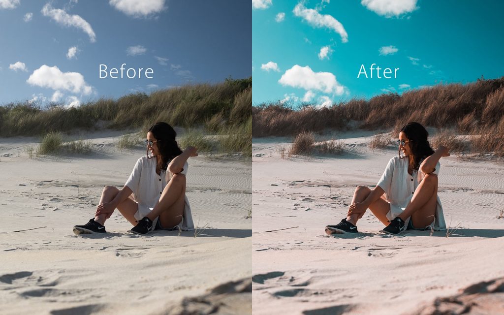 Looking at the difference between an unedited image and an image that has been edited with Orange & Teal which is one of the best free Lightroom Instagram presets.