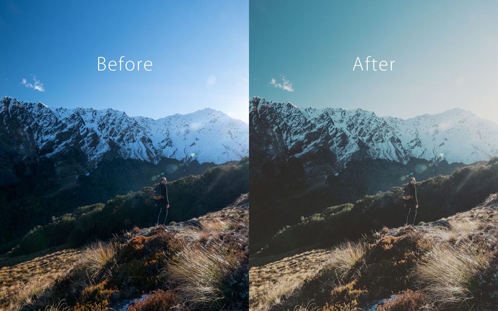 Looking at the difference between an unedited image and an image that has been edited with Reyes which is one of the best free Lightroom Instagram presets.